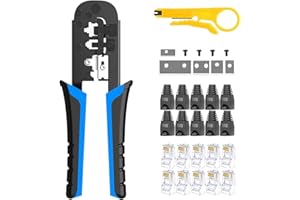 OKVNUO-TECH OKVNUO Cables de red CAT5 CAT6 Herramienta de Crimpado Alicates RJ45 para RJ11/RJ12 Incluye Crimpadora Probador de Cables Pelacables Multifucional Destornilladoes y Conectores 4P/6P/8P para (Naranja)