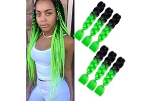 SHANGXIU Kanekalon Sintetico Capelli Ombre Trecce Estensioni 6 Pezzi Jumbo Treccia Estensione Dei Capelli 24 "Afro Trecce Scatola Treccia Crochet Capelli Per Treccia (Nero Verde)