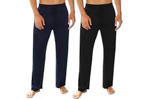 Marvmys 100% bawełna, męskie długie spodnie piżamowe, jednokolorowe, spodnie do spania, spodnie do jogi, z paskiem i kieszeniami