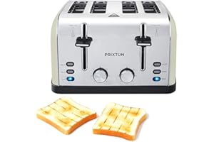 PRIXTON Bianca - Tostador ancho/Tostadoras/Tostadora de pan con 4 ranuras, 7 niveles de tostado, Potencia 1900 W, Diseñado en Acero inoxidable (Reacondicionado)