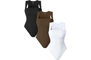 AIDEUX Body de 3 piezas sin mangas para mujer, camiseta de tirantes con cuello cuadrado, mono adelgazante acanalado, sexy y sin costuras