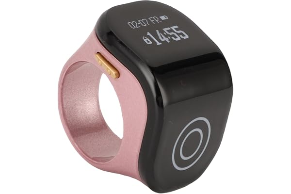 Zikr -ring, Beröringskontroll Tasbih Räknare med Mini LCD -Skärm, 180 ° Roterande Skärm, Storlek Justerbar (18/20/22mm) Fingerräknare, Typ C -laddning (Rosguld)