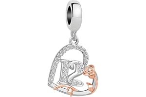 ZakiaHo 12 13 16 18 21 30 40 50 60 70 80 Birthday Charms for Bracelets Womens Rose Flower Love Heart Charm Beads Compatible with Pandora Bracelets