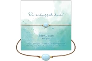happymaker - Mutmacher Geschenk, Aquamarin Armband mit vergoldeten Perlen und schöner Geschenkverpackung, Geburtsstein Fisch - Du schaffst das - Geschenk, handmade in Deutschland