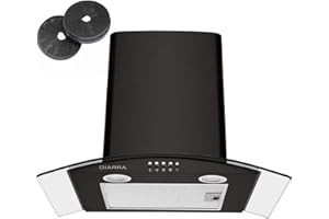 CIARRA Cappa aspirante 60 cm, 650 m³/h, in vetro curvo, nero, con condotto ricircolo a 3 velocità, estrattore di ventilazione da cucina, CBCB6506B