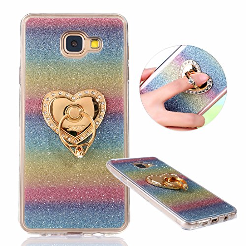Huawei Y5 II Hülle Silikon,Huawei Y6 Compact Hülle Glitzer,Ultra Slim Dünn Soft Hülle für Huawei Y5 II/Y5 2 5.5''[Perfekte Passform],Neuheit Niedliche Schneiden Komisch Mode Cool 3D Bling Glitzer Glanz Sparkle Silikon Gel TPU Gummi Kreative Design mit Liebe Herzen Ring Halter Standfuß Bunter Regenbogen Muster Crystal Kristal Clear Weich Soft Flexible Bumper Protective Handy Hülle Tasche Case Cover Schutzhülle für Huawei Y5 II/Y5 2/Huawei Y6 Compact