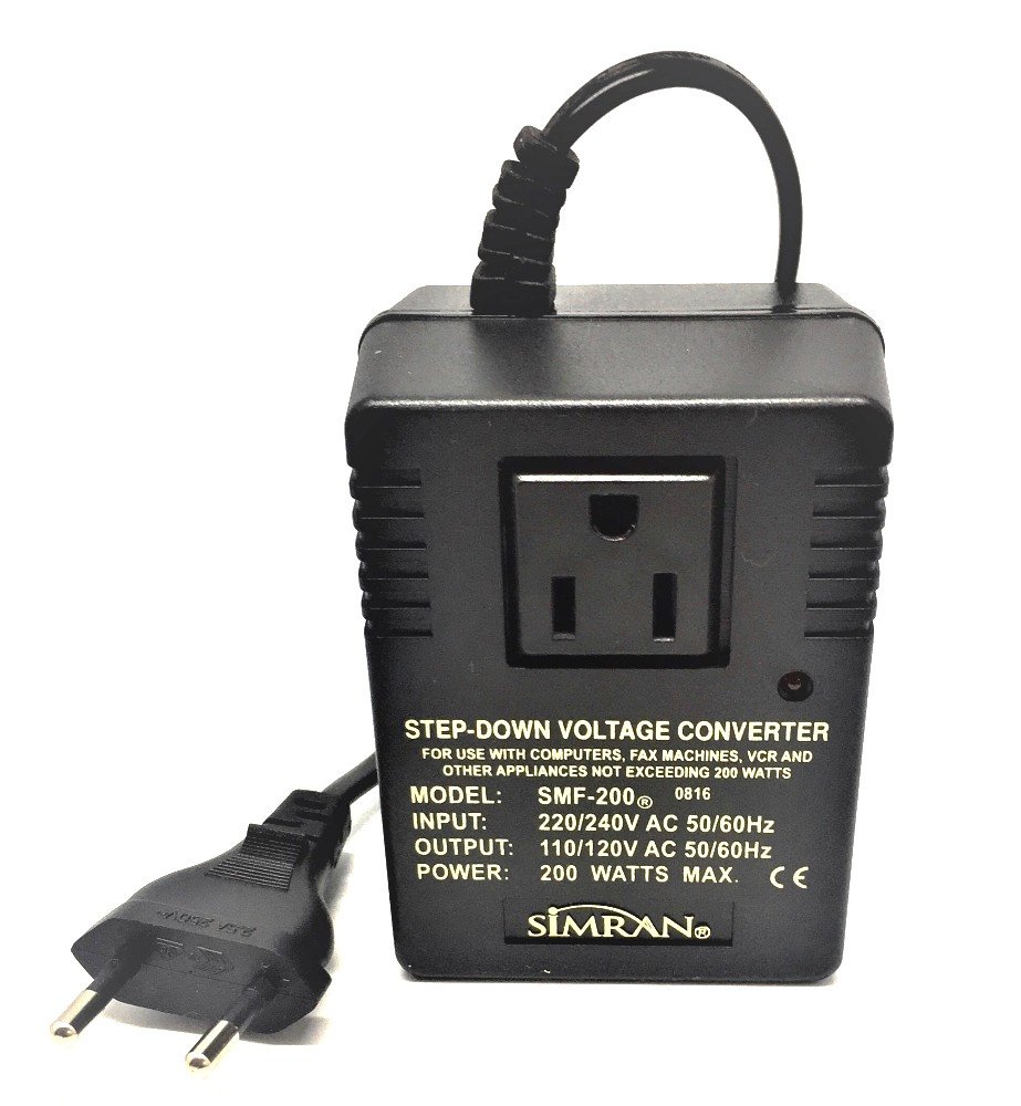 Simran SMF-200 Deluxe 200 Watts Step Down Voltage Converter for International Travel to AC 220V/240V Countries Ideal for Laptops, Cameras, iPhones, Blackberry, iPods etc.