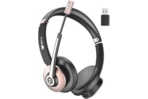EARBAY Bluetooth Headset, Wireless Headset with Microphone Noise Cancelling, On Ear Headphone with USB Dongle & Mute Button, 26hrs talk time for PC/Office/Zoom/Skype Rose Gold