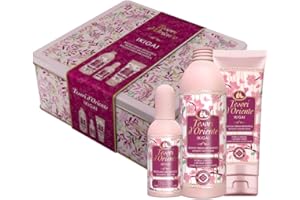 Tesori d'Oriente Set Regalo, Bagnocrema 500 ml, Doccia 250 ml e Profumo Aromatico 100 ml, Fragranza Ikigai, Confezione Regalo, Scatola in Latta