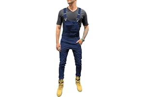 LONGBIDA Men's Denim Bib Overalls Fashion Slim Fit Jumpsuit with Pockets