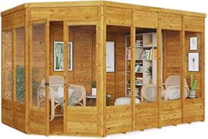 BillyOh Corner Summerhouse 11 x 7 Log Cabin Garden Storage Shed Summer House Renna Wooden Summerhouses (Doors on Right)