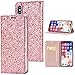 Produktbild Sycode Elegant Edel Stilvoll Luxus Roségold Glitzer PU-Leder Buchstil Wallet Brieftasche Schutzhülle Etui für iPhone X-Roségold