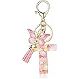 BananaHome Fashion Alphabet Initial Letter Keychain Cute Pink Key Chains for Women Girls, Tassel Key Chain,Initial Letter Keychains with Tassel, Charms for Car Key Purse Handbags Backpacks