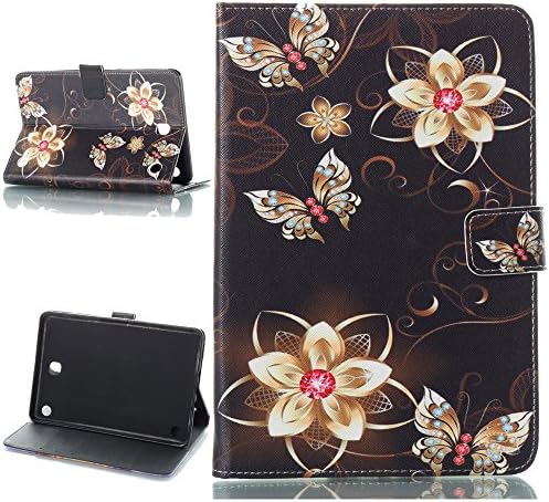 Linvei Samsung Galaxy Tab A 8.0" Case,Premium PU Leather Wallet Flip Protective Case with Auto Sleep/Wake Feature for Samsung Galaxy Tab A 8.0" SM-T350 / T355 - Golden Flower Butterfly