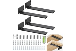 BATONCA Regalhalterungen 20 cm (0.5 cm) Dicke, 4 Pack schwebende, versteckte wandwinkel, rustikale Industrie-Regalhalterungen mit modernem Eisen Finish - Schwarz