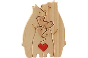WDJLNZB Bear Family Wooden Art Puzzle, Wood Bear Sculptures Ornament, Bear Family Wooden Art Puzzle for Home Decor and Birthday Gifts for Mom, Dad, House Warming Gifts, Desk Decoration (5pcs)
