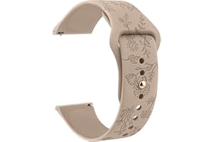 ZGCE Floral Gravierte Armband 20mm 22mm Uhrenarmbänder, Wasserdichtes Silikon Armbänder, Mit Schnellverschluss Verstellbares Ersatzarmband für Herren Damen (22mm, Milchtee Farbe)