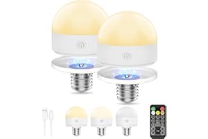 Suright 2 Stück Wiederaufladbare Glühbirne mit Batterie, E27 LED 3 Farben Dimmbare Abnehmbare Akku Glühbirne mit Fernbedienung und Timing für Nicht Verkabelte Dekoration Lampen