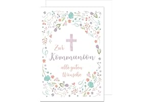 Edition Seidel Ekskluzywna kartka komunijna premium z kopertą. Kartka z życzeniami z okazji komunii, pojedyncza kartka z komunią, dla chłopców i dziewczynek (KO264 SW022) (wzór 3)