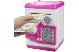 HUSAN Hucha electrónica para niños con código electrónico de cerditos, Mini cajero electrónico para Monedas ATM, Caja de Monedas, Juguete Divertido Regalo (Rosa)
