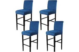 CLGTY Velvet Stretch Bar Stool Covers, Soft Removable Height Stool Covers With Elastic Bottom Non Slip High Seat Chair Protectors For Dining Room Kitchen Barstool-blue-4PCS