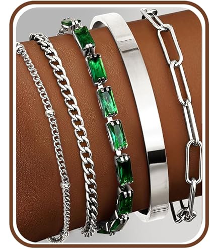 LQIOACU Bracciale Donna Acciaio Inossidabile Placcati Oro 14K Braccialetti a Catena Regolabili Torsione a Serpente Braccialetti Impilabili Set Bracciale Donna Argento, 10 pezzo
