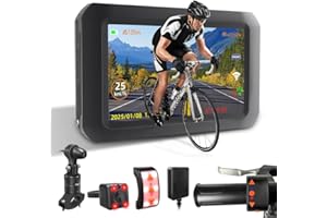 VSYSTO Bicycle Rear View Camera, WiFi GPS 4 Inch Screen HD 1080P Selfie and Rear Camera Waterproof Handlebar Wired Controller Bike Mirror, Assisted Driving Mode, Temperature and Calorie Display