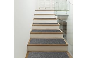 HOMTOL 6er Set Stufenmatten für Holzstufen, 50x20cm Selbstklebende Treppenteppich, Stufenteppich für Kinder, Älteste und Haustiere (Dunkel Grau)