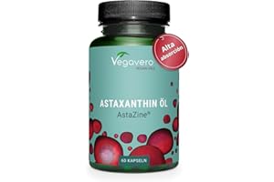 Astaxantina Pura Vegavero | 8 mg en Aceite (AstaZine) | 100% NATURAL | Sistema Inmune + Protector Solar + Antioxidante | Sin Aditivos | Vegano | 60 Cápsulas Sin Gelatina