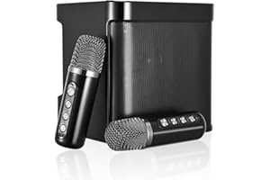 GJCrafts System karaoke Bluetooth, głośnik karaoke z 2 mikrofonami bezprzewodowymi, dźwięk z kartą USB na ślub, kościół, piknik (czarny)