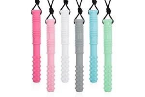 QINREN 6 Pcs Sensory Chew Necklaces, Food Grade Silicone Chewing Necklace Set, Oral Motor Chewy Teether with Wearable Rope for Kids Boys Girls Teething, Anxiety, Biting Needs(Multicolors)
