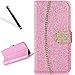 Produktbild für Huawei P20 Pro Hülle,Bling Glitzer Hülle für Huawei P20 Pro,Leeook Luxus Noble Sparkle Gold Kette Rosa PU Leder Handyhülle Schutzhülle Tasche Klapphülle Flip Folio Case Glitzer Book Stand Wallet Hülle Cover ID Card Karte Etui Skin Shell Handytasche Bumper für Huawei P20 Pro + 1 x Schwarz Eingabestift-Pink