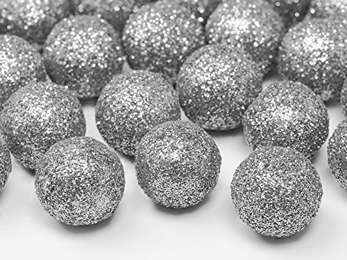 25 Glitzer Dekokugeln Dekobälle silber 2 cm - Weihnachten - Silberhochzeit