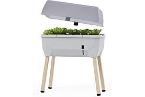 ‎GUSTA GARDEN GUSTA GARDEN Sammy Salad Hochbeet Hellgrau - Hochbeet Balkon & Garten - Abnehmbare Haube & Bewässerungssystem - 15L Wassertank & 40L Erdvolumen
