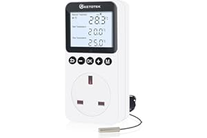 KETOTEK Digital Thermostat Plug Socket with Backlight, Day and Night Temperature Controller with 3m NTC Sensor Probe, Thermostatic Plug 220V for Reptile Terrarium Greenhouse