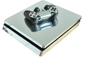 Morbuy PS4 Slim Vinyl Skin Full Body Cover Sticker Decal For Sony Playstation 4 Slim Console & 2 Dualshock Controller (Silver Glossy)