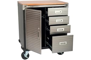 SEILLE CLASSICS ULTRA HD Garage Metal 4 Door Cabinet With Side Storage On Castors Commercial Quality By Seville Classics
