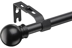 Starbover Curtain Poles, Curtain Poles for Eyelet Curtains, Voile Curtain Pole Matte Black 76-116cm, Window Curtain Rod Metal Extendable with Adjustable Brackets and Round Cap Finials for Bedroom