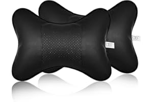 ds. distinctive style Car Neck Pillow 2 Pieces PU Leather Travel Pillow for Head Rest with Buckle Neck Support for Car Seat - Black