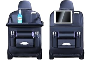 XSQD 2 PCS Organizadores para Coche, Organizador Asiento Coche PU, Impermeable Protector de Asiento Universal Multi-Bolsillo, Leather Protector Trasero con Bandeja, Cubierta para Asiento (negro)