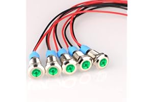 Gebildet 5pcs 8mm AC/DC 12-24V LED Luz Indicadora de Metal Impermeable láMpara de Señal Piloto Tablero Direccional con Cable(Verde)