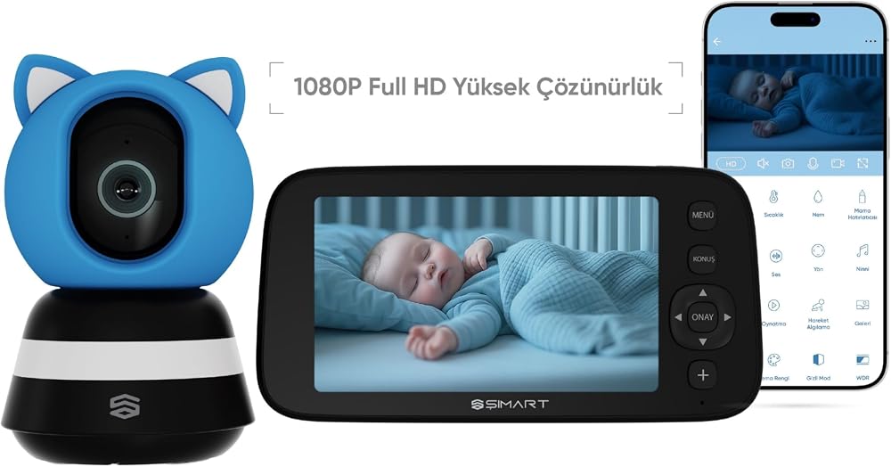 Şımart Akıllı Bebek Kamerası, Ağlama Algılama ve Çift Yönlü Ses | Ağlama ve Hareket Algılama, Çift Yönlü Ses ve Akıllı Monitör