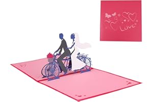 ENLACE Kartka weselna typu pop-up, kartka ślubna 3D, prezent ślubny z kopertą, zaproszenia ślubne dla pary młodej na rowerze, elegancka kartka z życzeniami z okazji ślubu, na Walentynki, rocznicę