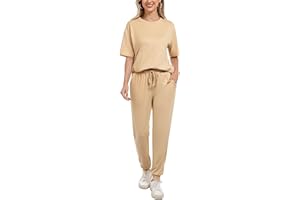 Irevial Décontracté Femme Ensembles Survetement de détente Yoga Sportswear Ensemble de pyjama et col rond Tenue de 2 pièces casual Survêtement Jogging pour le fitness