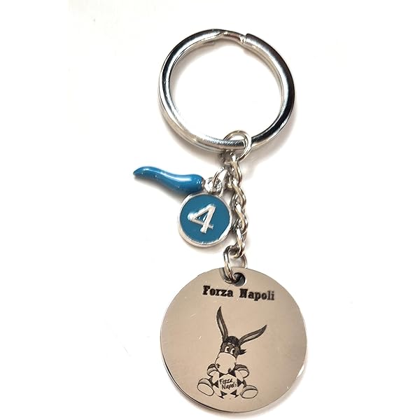 Generico Portachiavi Compatibile con Calcio Napoli in Metallo e Vetro Cabochon Colore Argento Gadget Azzurri Uomo Donna Taglia Unica Accessori Auto Idea regalo