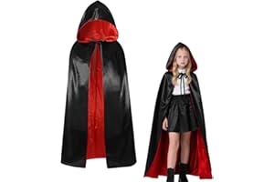 YIMOJOY Disfraz de Vampiro de Halloween Capa de satén para niños con Capucha 120 cm Capa de Vampiro de Doble Cara Niña para Halloween Carnaval Fiesta de Disfraces Medievales (S)