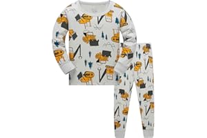HIKIDS Bambino Pigiama Ragazzi Maniche Lunga Cotone Ragazzo Pigiami Astronauta Razzo Macchine Spazio Pianeta Navicella Bulldozer Escavatore Trattore per Bambini Pigiami Bambino Due Pezzi 3-8 Anni