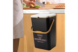 OKESYO Cubo de compost para cocina, pequeño cubo de basura colgante con tapa y asa, 7 L/12 L, cubo de basura colgante de cocina para residuos orgánicos cotidianos en la cocina, resistente a los olores