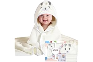 ZXK CO Hooded Baby Bath Towel, Absorbent Baby Towel with Bear Hood, Flannels Baby Blanket Set with Baby Muslin Squares, New Born Baby Essentials, Personalised Baby Gifts for Newborn（White）