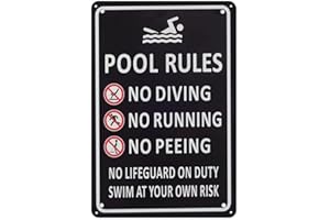 KDLY Wall Decor Swimming Pool Rules with Their own Risk Swimming Warning Metal Sign, Swimming Pool, Water Park Safety tin Sign 12x16 Vintage Signs Metal Plates Funny Art